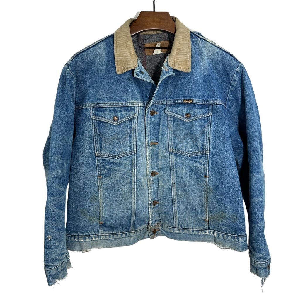 Wrangler Vintage Men's Blanket Lined Denim Jean Western Trucker Jacket *No Size*